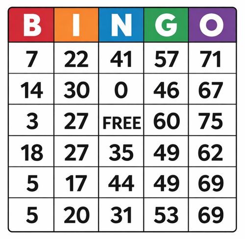 диаграма на бинго карта 5x5 с числа и линии