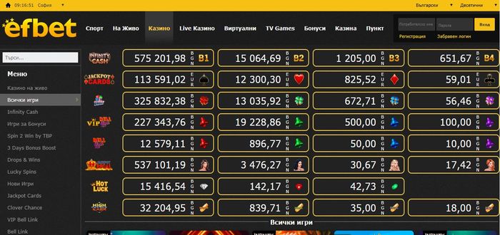 Efbet видове казино игри 