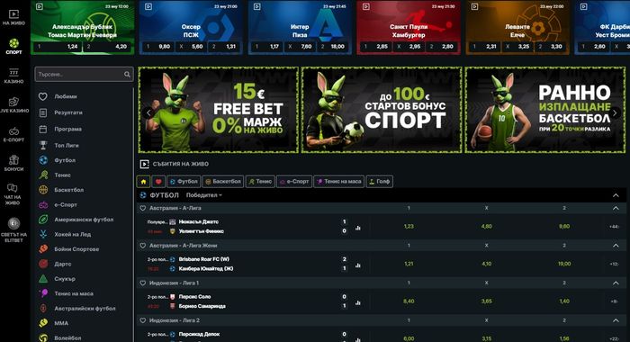 Спортна секция на ElitBet с футболни пазари и коефициенти
